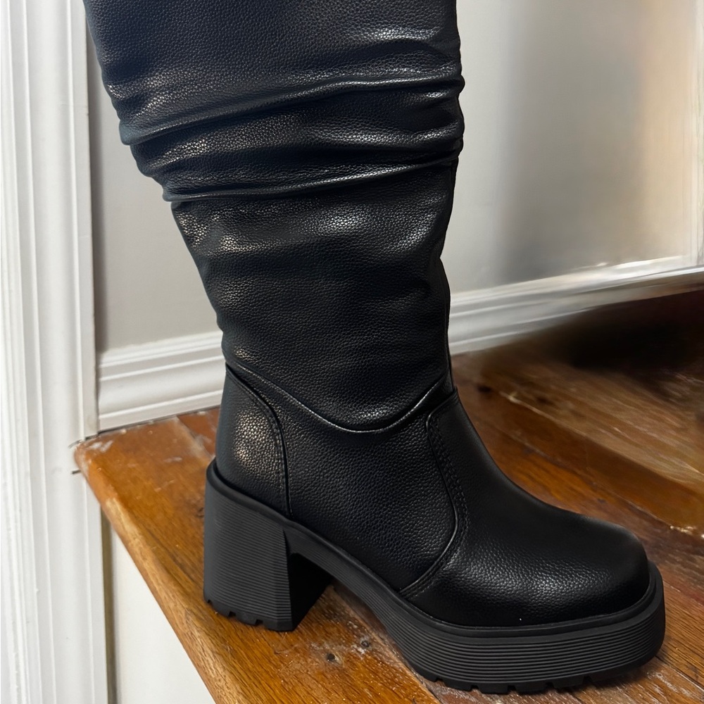 Dr Martin inspired Black Knee-High Block Heel Women's Boots